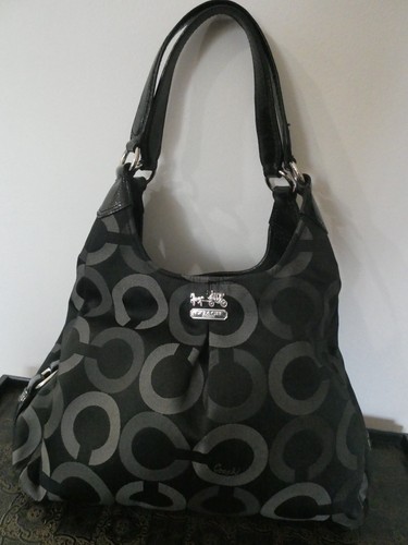 Borsa a tracolla Coach Madison OP Art in tela nera grigio Maggie H1380 15573M