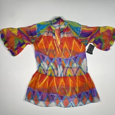 Camisa túnica Zara transparente para mujer pequeña multicolor geométrica 100 % seda NUEVA Foto 1 de 4