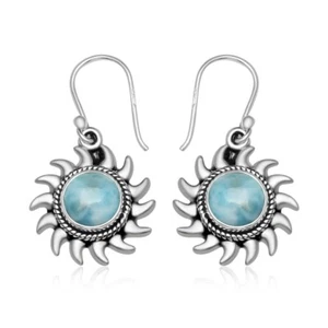 Larimar Gemstone Sterling Silver Swirl Sun Drop Dangle Earring For Women & Girls - Picture 1 of 4