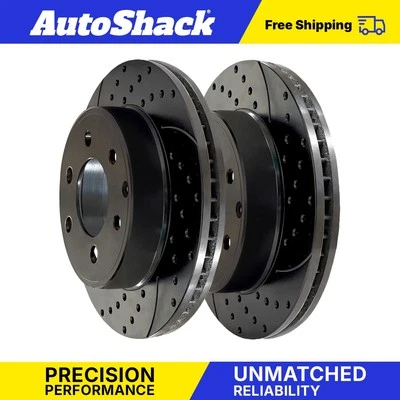 Rear Drilled Coated Brake Rotors Black Pair 2 for 2005-2012 Nissan Pathfinder V6 - Image 1 of 4