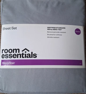 Room Essentials Microfiber Sheet Set Flat, Fitted, 2 Pillowcases Gray Queen Size - Image 1 of 3