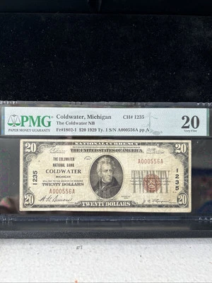 SASA 1929 Souther Michigan National Bank Coldwater Michigan $20 Pmg Vf20 Low Ser - Image 1 of 2