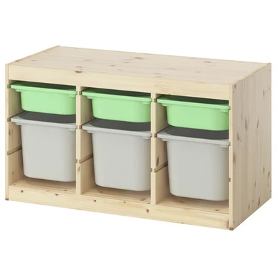 Unidad de almacenamiento IKEA TROFAST con cajas - blanco teñido de pino y verde claro/gris Foto 1 de 4