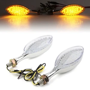 Paar Motorrad Chrom LED Blinker Kontrollleuchte Blinker Gelb Lampe Universal - Picture 1 of 11