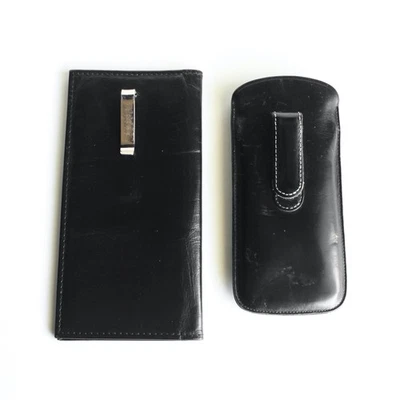 Vintage Genuine Black Leather Glasses Case & MF Long Wallet w/ Pocket Belt Clip - Image 1 of 4