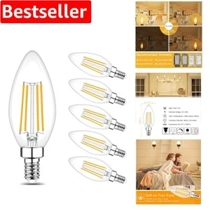 Dimmable Candelabra LED Bulbs, 2700K Warm White, E12 Base, 600 LM, 6 Pack - Picture 1 of 9
