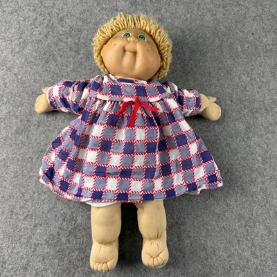 Vintage Cabbage Patch Kids Doll Original Girl Blonde Green Eye Check Dress Spain - Image 1 of 4