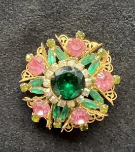 Brooch 5 color faceted, Pink, Clear, Three different Shades of Green, - Picture 1 of 5