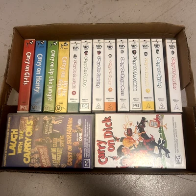 Carry On - Collection VHS 1958-1976 Bulk Sale 2 Boxsets 19 Sml Cases VGC Tested - Image 1 of 3
