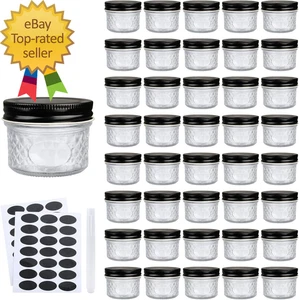 Frascos de vidrio con tapas negros pequeños transparentes de 4 OZ para caviar Her Jelly J - Imagen 1 de 4
