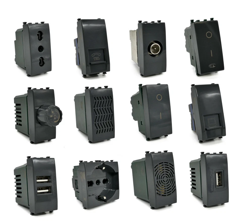 TOT ELECTRIC Frutti compatibili con vimar plana Interruttori pulsanti prese elettriche nero