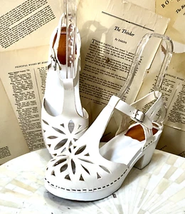 Sandalias zuecos de encaje Free People suecas Hasbeens correa en T cuero blanco 41/10 NUEVAS - Imagen 1 de 8