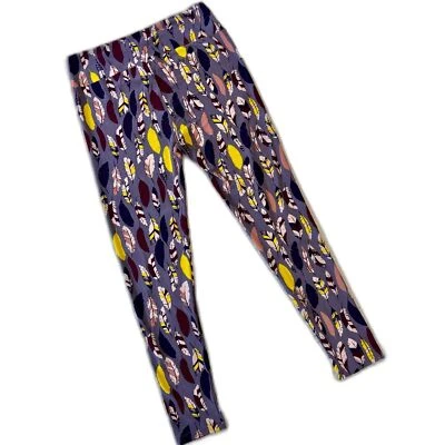 Leggings LuLaRoe alta e curvilínea multicolorida penas roxa manteiga macia nova sem etiquetas - Imagem 1 de 4