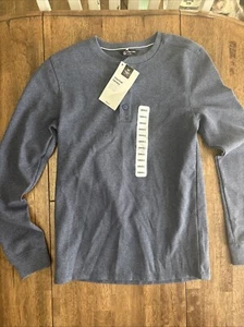 Members Mark Mens Large Waffle Knit Long Sleeve Thermal Henley Navy Blue NWT NEW - Bild 1 von 5