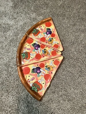 Vintage 90er Deborah Malve Kunststoff Pizza Scheibe Form Teller 3er Set - Bild 1 von 4