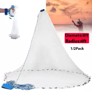8Ft Fishing Cast Net Bait Easy Throw Hand Cast Strong Nylon Mesh Heavy Duty - Picture 1 of 17