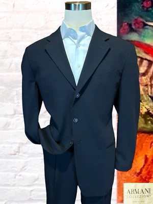 Armani  Collezioni 44L 36x30 Navy Blue Designer 2 Piece Suit Jacket Pants Set - Image 1 of 4