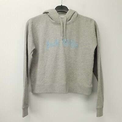 Jack Wills Womens  Hoodie Sweatshirt CROPPED Pullover UK 10 Grey Cotton • 26.40€