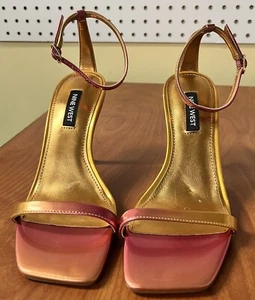 Nine West WNYESS3 Damen-Sandalen mit Absatz rosa & goldene Schnalle Größe US 5,5 neu - Bild 1 von 12