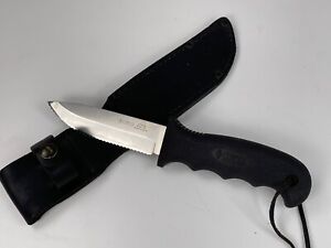 Cutco 5718 JD Serrated Fixed Blade Knife Blade Olean NY USA Vtg w Leather Sheath