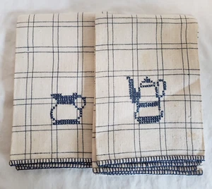 "Juego de 2 toallas de té de lino de gran tamaño con ventana azul a cuadros cosidas en cruz 33" - Imagen 1 de 12