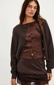 Free People $198 Lila Cashmere Knit Cardi Size XS Brown Sweater Cardigan Y2K - Picture 1 of 6