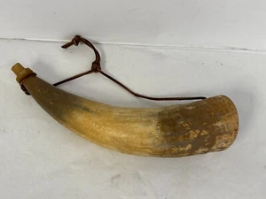Large 12" x 3" Cow Bull Blow Horn w/Leather Strap Vintage Carved - Picture 1 of 9