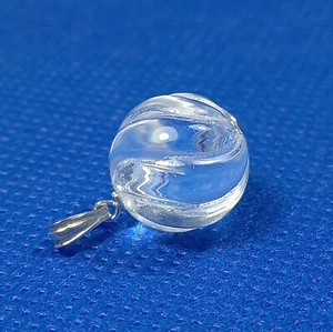 CLEAR QUARTZ ROCK CRYSTAL SPIRAL CARVED BEAD / BALL 925 STERLING SILVER PENDANT - Picture 1 of 3