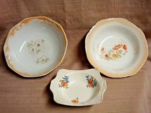 3 Misc Antique Bowls w/Floral Designs - Harker / Thompson Francis / Germany - Picture 1 of 10