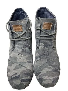 Toms Washed Desert Camo Wedge Bootie Shoe Women’s Size W10 Lace Up Camouflage - Picture 1 of 7