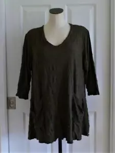 Comoda tunica USA Lagenlook marrone maglia arricciata scollo a V drappeggio tasche S = M L OS - Foto 1 di 7