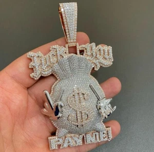 3.85 ct RD Cubic Zirconia Large Money Bag Dollar Sign Name Pendant in Silver - Picture 1 of 5