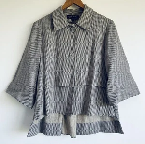 NICOLA WAITE Jacket Size 0 Linen Grey Blue Spots 3/4 Sleeve - Picture 1 of 5