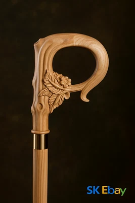 HAND CARVED WOODEN WALKING STICK DESIGN HANDLE WALKING CANE FOR WOMEN BEST GIFT - Image 1 of 4