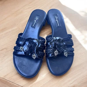 Sandali Brighton Slide Mule taglia 8,5 neri pelle intrecciata donna tacco piatto blocco - Foto 1 di 5