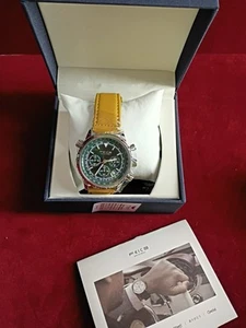 Men's Chronograph Watches Quartz Movement Stainless Leather Strap Luminous 44mm - Picture 1 of 6