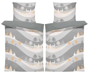 4 teilig Bettwäsche 135x200 cm Rentiere Weihnachten Winterlandschaft Biber Winte - Bild 1 von 6