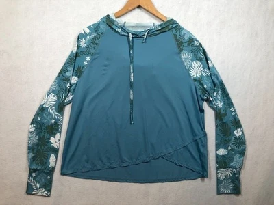 Krimson Klover Hooded Base Layer Top Teal Blue Floral Outdoors Ski Women's XL - Image 1 of 4