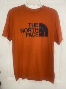 The North Face Men's Size Medium Half Dome Logo T-shirt Orange & Navy Crew Neck - Picture 1 of 5