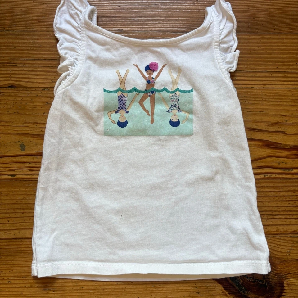 Janie and Jack Blanco Volantes Sin Mangas Verano Nadadores Gráfico Camisa TALLA 4 Foto 1 de 4