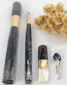 NEW LOT 4😍Estee Lauder Makeup Brushes Face Cheeks Eyes Powder Blue Gold Vtg Set - Picture 1 of 8
