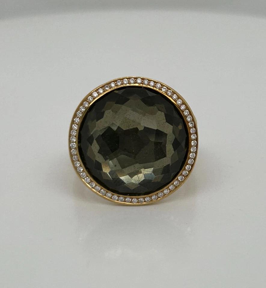 Anillo Ippolita 16mm Hematita y Diamantes Oro Amarillo 18k Talla 6.5 Foto 1 de 4