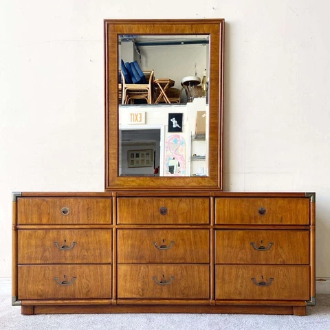 Vintage Campaign Accolade Triple Dresser With Mirror by Heritage Cover