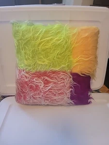 Vintage Rainbow Faux Fur Pillow 14x14 Handmade? Unique Bright Happy Spring  - Picture 1 of 8