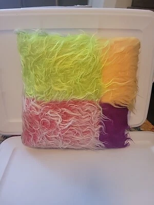 Vintage Rainbow Faux Fur Pillow 14x14 Handmade? Unique Bright Happy Spring  - Image 1 of 4