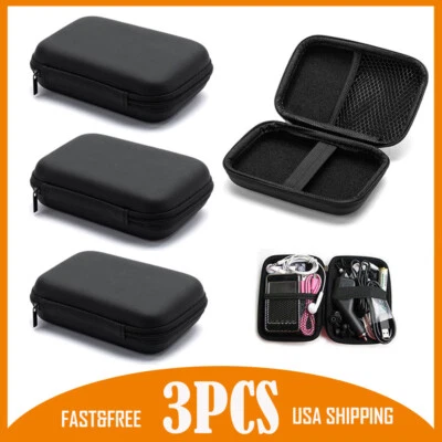 3 peças preto 2,5" disco rígido USB fones de ouvido sacos de armazenamento bolsa de dados fio portátil - Imagem 1 de 4