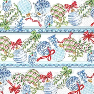 Christmas Party Napkins 40 Count 3-Ply Blue Ornaments Design Lunch Holiday - Picture 1 of 1