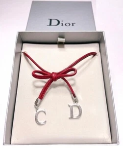 Christian Dior Vintage Ribbon CD Charm Choker Necklace Used - Picture 1 of 8