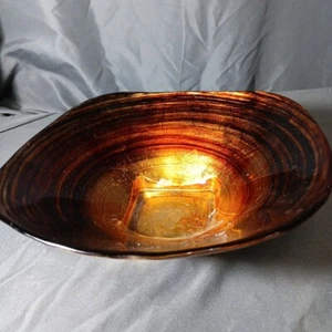 VIntage Italian Amber Art Venetian Glass Bowl Gold Leaf exterior - Picture 1 of 10