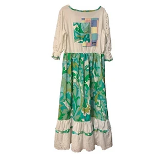 Upcycled Maxi Dress M/L Prairie Psychedelic Art To Wear Boho Festival Artsy Eco - Picture 1 of 20